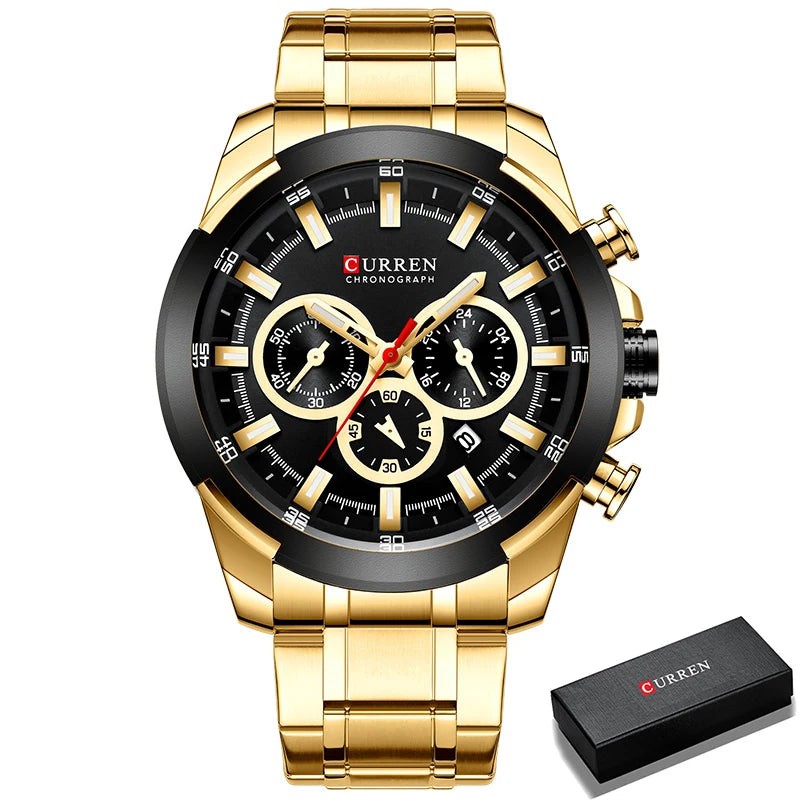 Curren Luxury Men's Chronograph Watch - Gold Steel