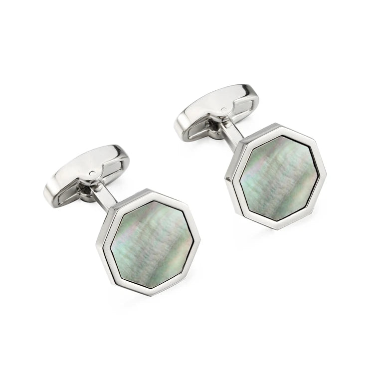 Elegant Mother of Pearl Cufflinks & Tuxedo Studs Set
