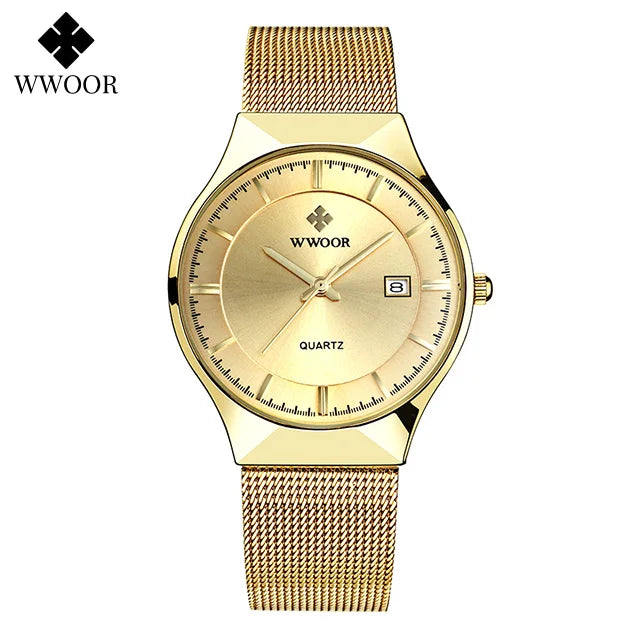 WWOOR Ultra Thin Gold Quartz Men's Watch