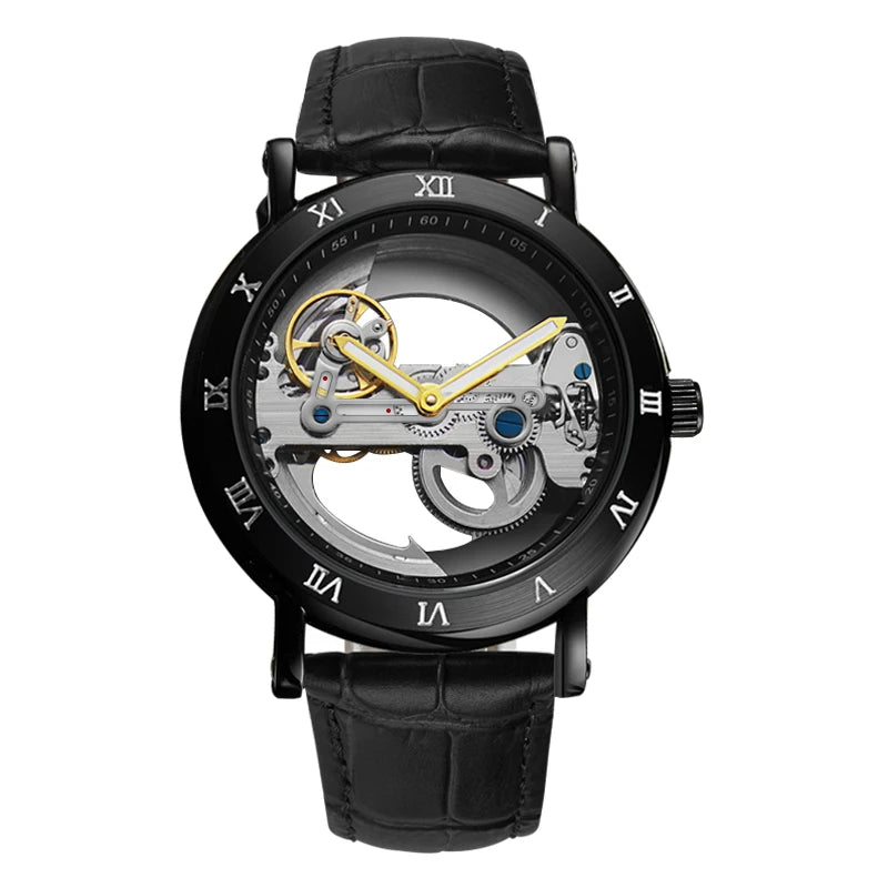 Men's Mechanical Skeleton Watch with Gold Bridge