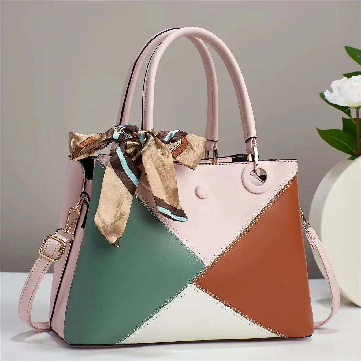 Bolsa tote de retalhos para mulheres, bolsa de couro pu com alça superior, grande capacidade, bolsa de ombro crossbody para lazer, festa, compras