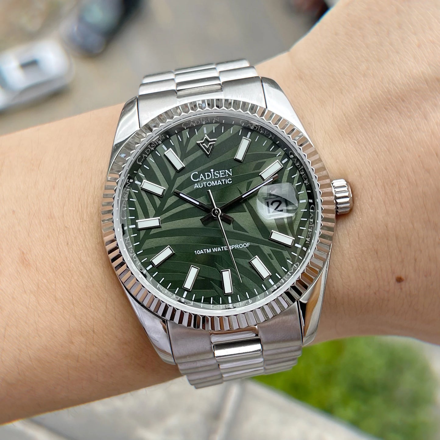 NEW 2025 CADISEN 40MM Palm Leaf Dial Mechanical Wristwatch Luxury Automatic Watch Men MIYOTA 8215 Clock Olive Green Watch