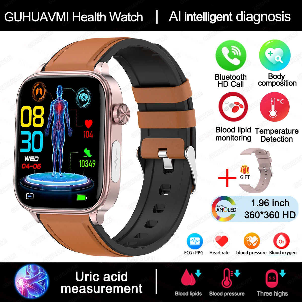 Elegant ECG+PPG Women's Smartwatch with Health Tracking