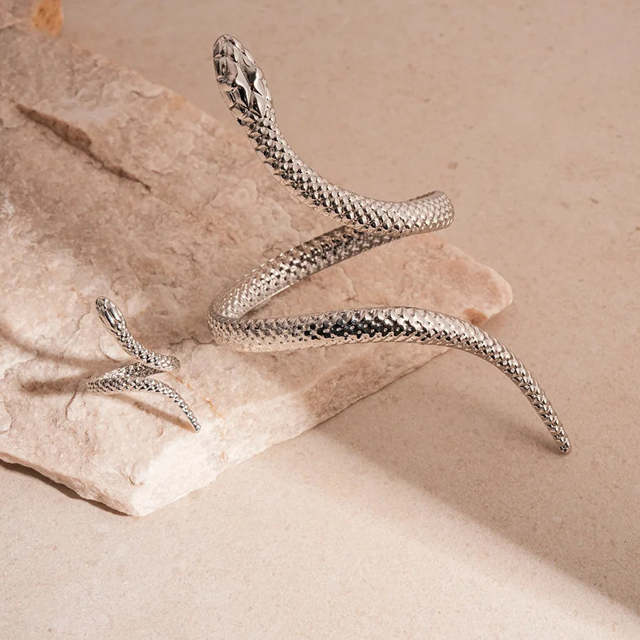 Exquisite Snake Cuff Bracelet & Ring Set for Women