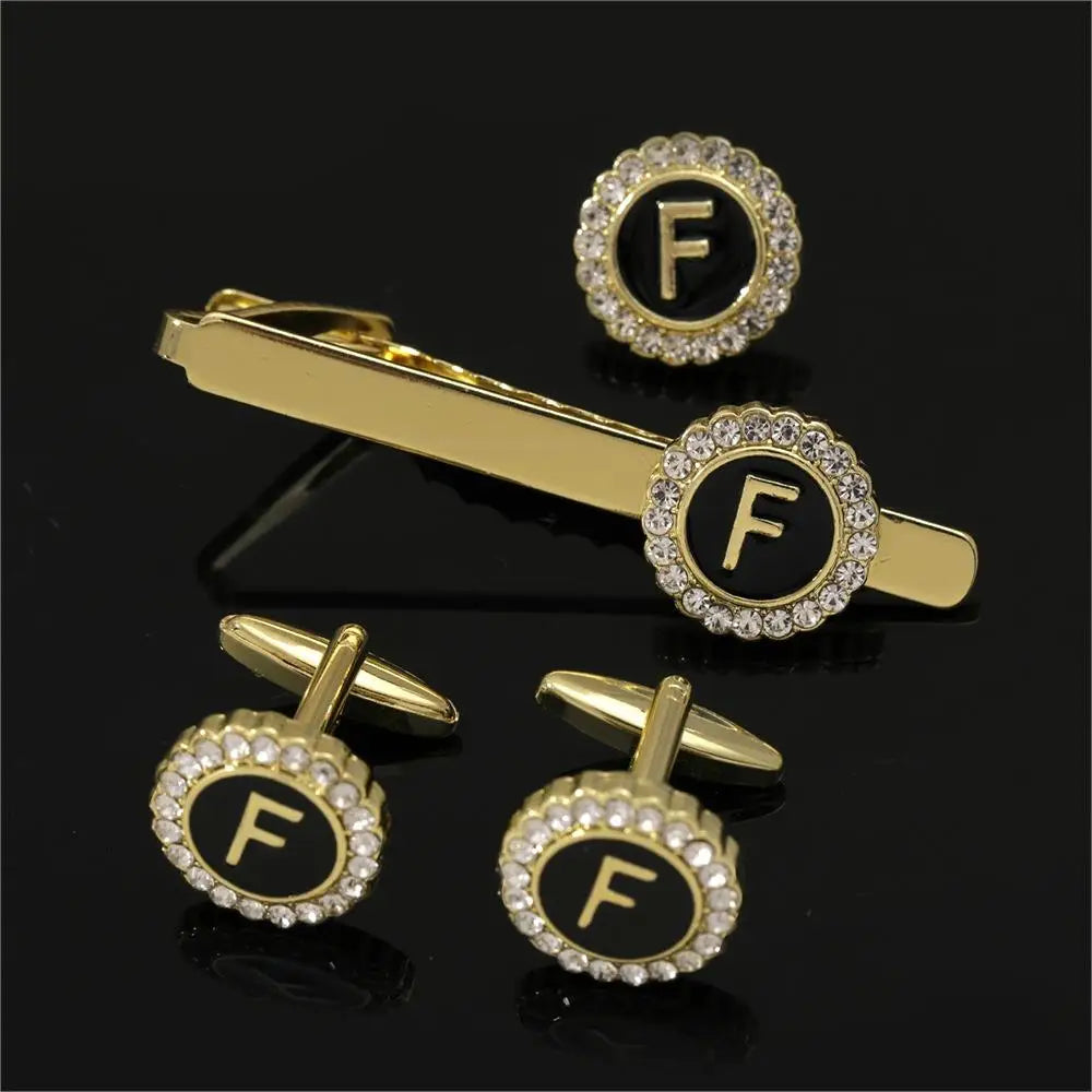 Elegant Initial Cufflinks & Tie Clip Set - Men's Jewelry