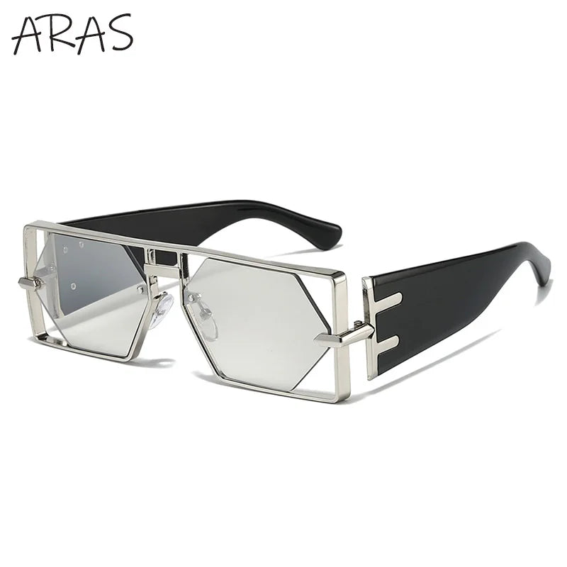 Steampunk Rectangle Sunglasses Women Men 2025 Luxury Hollow Metal Frame Sun Glasses Vintage Punk Hexagon Eyewear UV400 Shades
