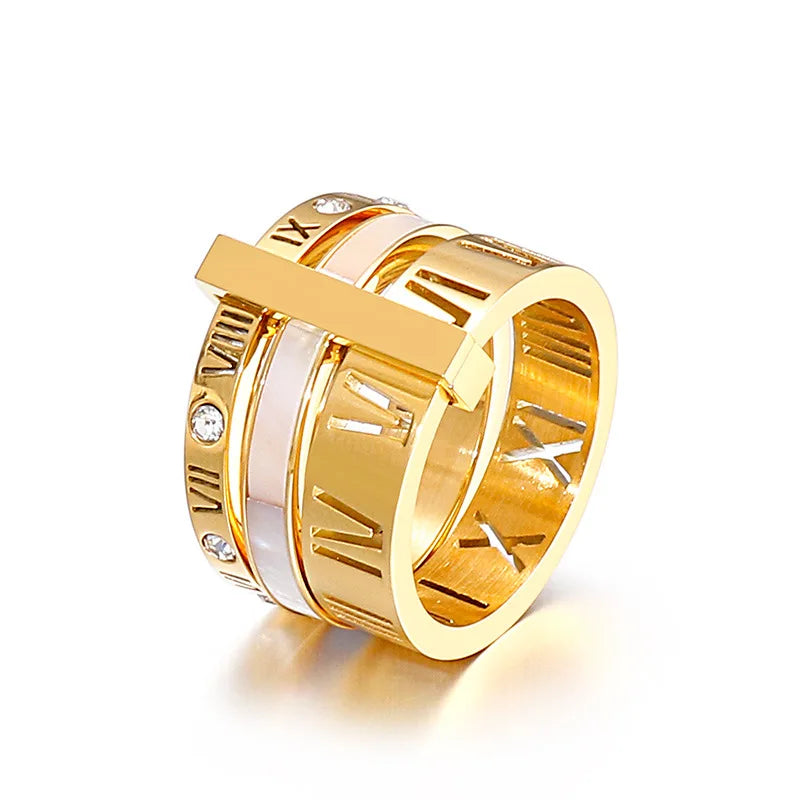 Luxurious Roman Numerals Triple Layer Ring for Women