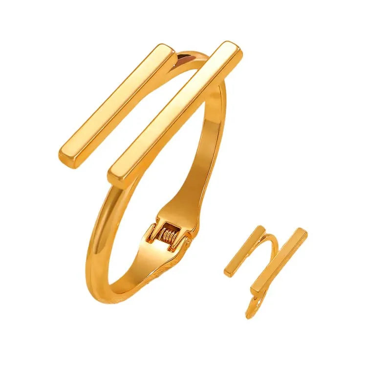 Pulseira geométrica de metal vintage com punho aberto, para mulheres e homens, exagerada, cor dourada, quadrada, ajustável, conjunto de joias para festa