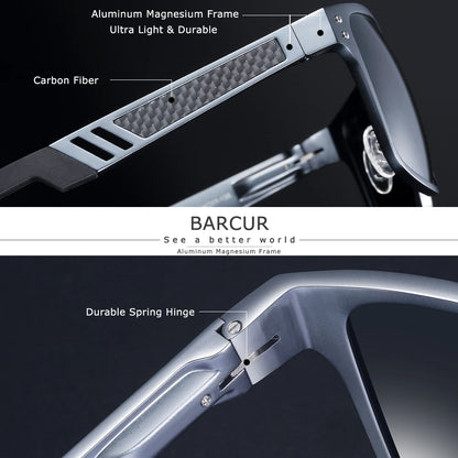 BARCUR Aluminium Magnesium Sunglasses Square Men Sunglasses Polarized Male Sun glasses Women  Sport Eyewear Oculos de sol