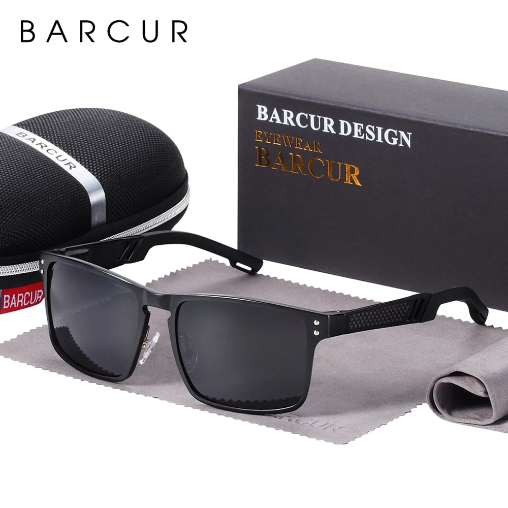 BARCUR Aluminium Magnesium Sunglasses Square Men Sunglasses Polarized Male Sun glasses Women  Sport Eyewear Oculos de sol
