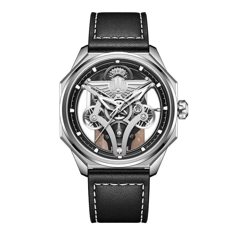 Jinlery Men's Automatic Skeleton Watch with Sapphire Crystal