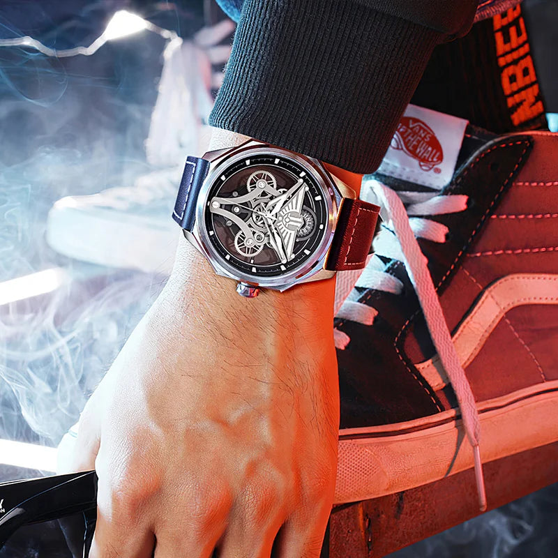 Jinlery relógio mecânico automático para homens luminoso relógio de pulso luxo safira cristal esqueleto mechan relógios relogio masculino