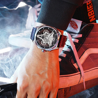 Jinlery relógio mecânico automático para homens luminoso relógio de pulso luxo safira cristal esqueleto mechan relógios relogio masculino