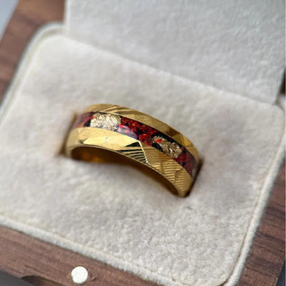 Golden Damascus ring for man anillos bague homme pareja de compromiso fashion jewelry wedding bands red opal engagement rings
