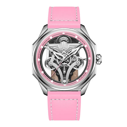 Jinlery relógio mecânico automático para homens luminoso relógio de pulso luxo safira cristal esqueleto mechan relógios relogio masculino