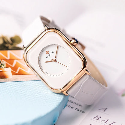 Fashion Women Watches 2023 WWOOR White Leather Minimalist Rectangle Ladies Quartz Dress Wristwatch Relogio Feminino Montre Femme