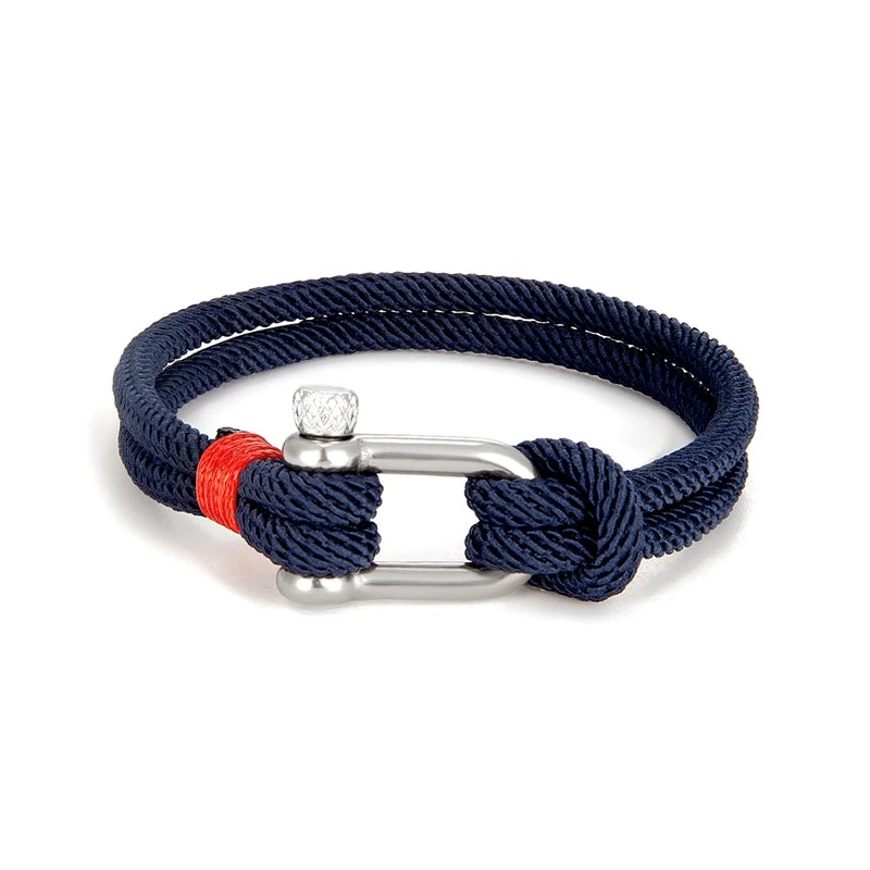 MKENDN Men's Nautical Double Strand U shape Shackle Survival Rope Bracelet Women Outdoor Camping Rescue Emergency Rope Jewelry