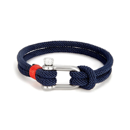 MKENDN Men's Nautical Double Strand U shape Shackle Survival Rope Bracelet Women Outdoor Camping Rescue Emergency Rope Jewelry