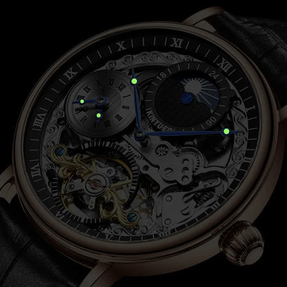 Kinyued original automático oco relógio mecânico masculino relógio de couro luminoso à prova dwaterproof água turbilhão relógio masculino reloj hombre novo
