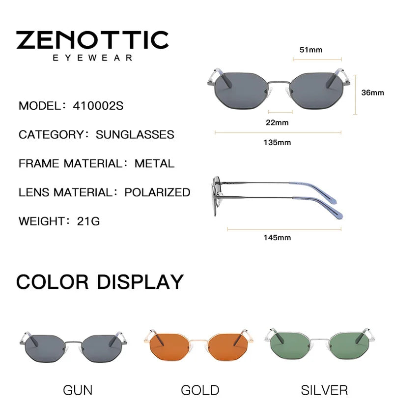 ZENOTTIC-Óculos de sol polarizados poligonais pequenos retrô para homens e mulheres, óculos de sol antirreflexo, óculos UV400, óculos para dirigir
