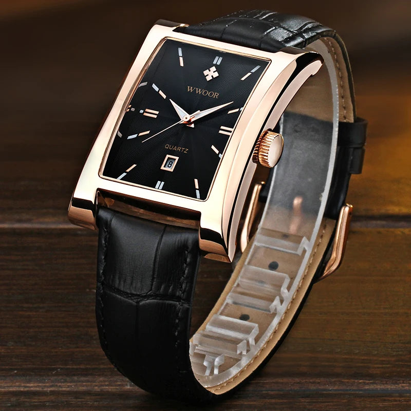 WWOOR 2025 Luxury Watch For Men Square Business Casual Waterproof Quartz Wristwatch Leather Men's Watches With Date Reloj Hombre