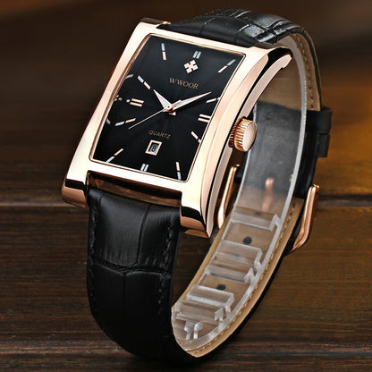 WWOOR 2025 Luxury Watch For Men Square Business Casual Waterproof Quartz Wristwatch Leather Men's Watches With Date Reloj Hombre
