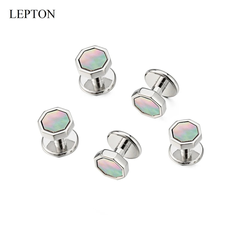 Venda quente mãe de pérola abotoaduras smoking studs conjuntos para terno masculino formal wear lepton abotoadura colar studs abotoaduras melhor presente