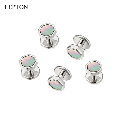 Venda quente mãe de pérola abotoaduras smoking studs conjuntos para terno masculino formal wear lepton abotoadura colar studs abotoaduras melhor presente