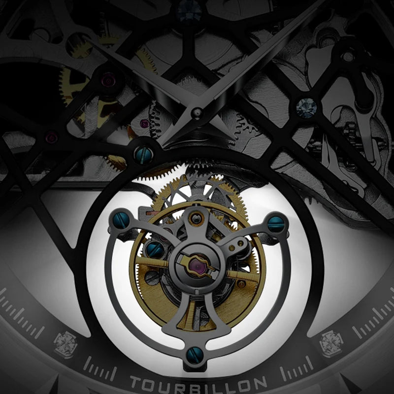 Jinlery moda real tourbillon relógio homem luxo esqueleto relógios para homem relógio de pulso masculino novos presentes relogio masculino2025