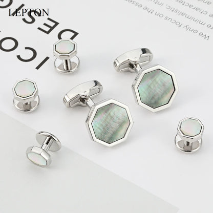 Venda quente mãe de pérola abotoaduras smoking studs conjuntos para terno masculino formal wear lepton abotoadura colar studs abotoaduras melhor presente