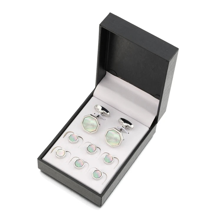 Elegant Mother of Pearl Cufflinks & Tuxedo Studs Set