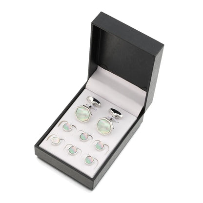 Elegant Mother of Pearl Cufflinks & Tuxedo Studs Set