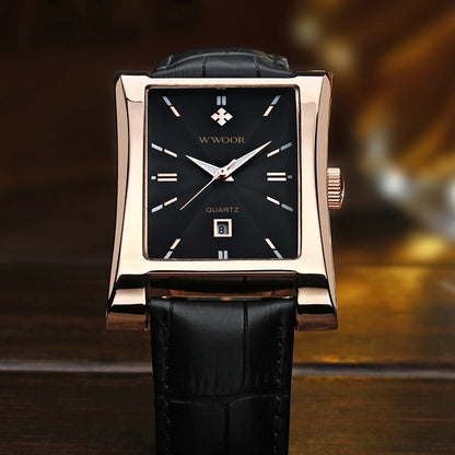 WWOOR 2025 Luxury Watch For Men Square Business Casual Waterproof Quartz Wristwatch Leather Men's Watches With Date Reloj Hombre