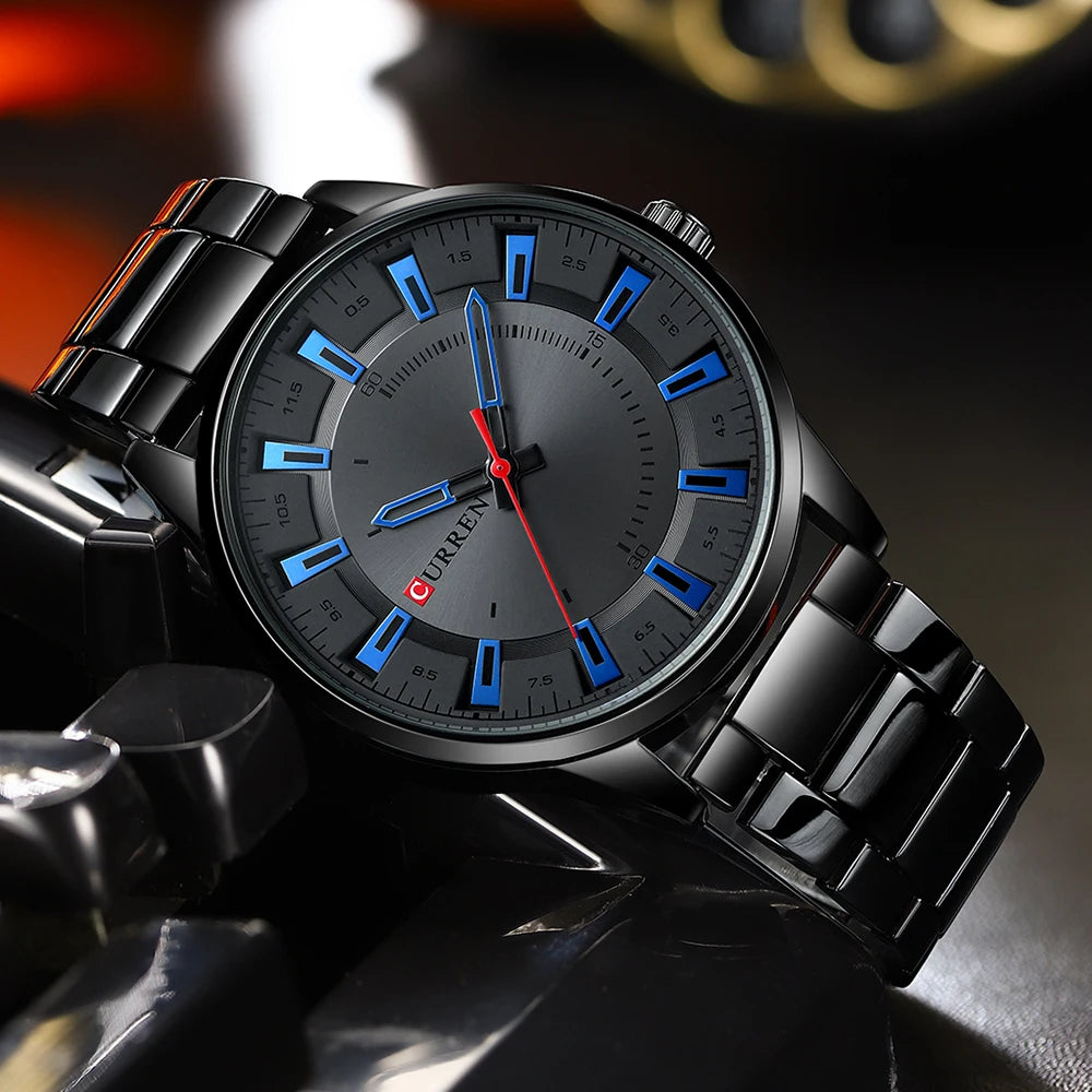 CURREN New Fashion Simple Style Men Watches Quartz Wristwatches Stainless Steel Band Clock Male with box