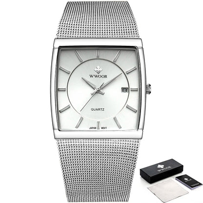 WWOOR Men's Square Steel Mesh Watch