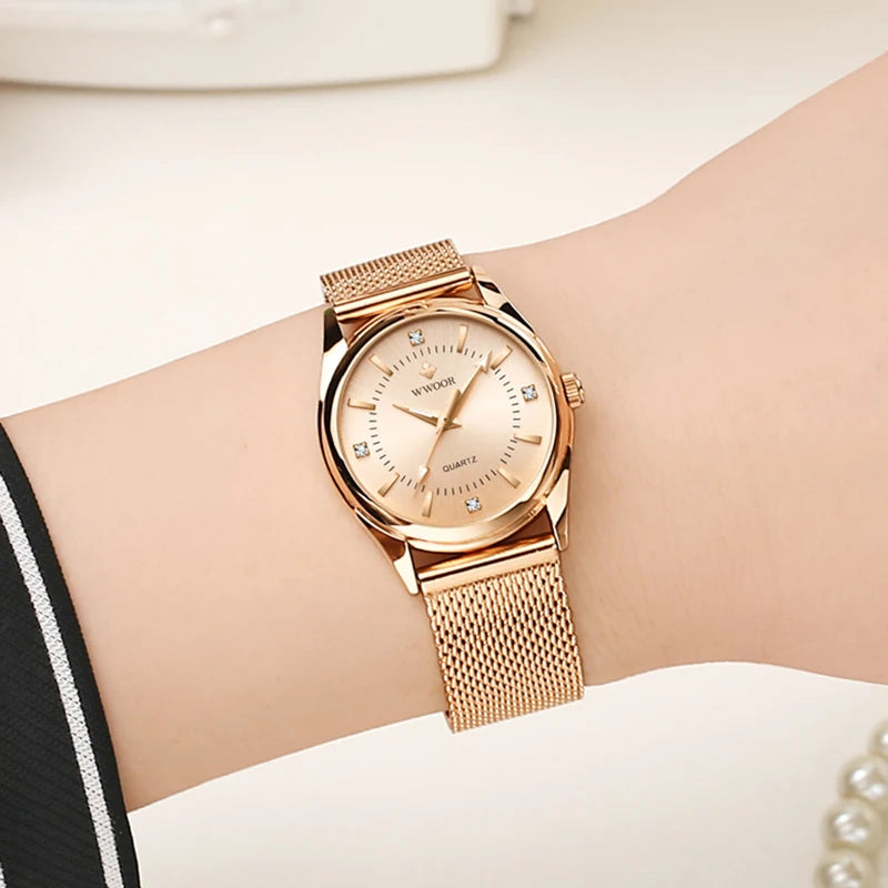 WWOOR 2024 Luxury Diamond Woman Watch Women Rose Gold Small Bracelet Wrist Watches Gifts For Women Quartz Clock Relogio Feminino