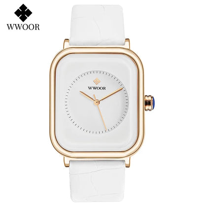 WWOOR Minimalist White Leather Women's Watch 2026