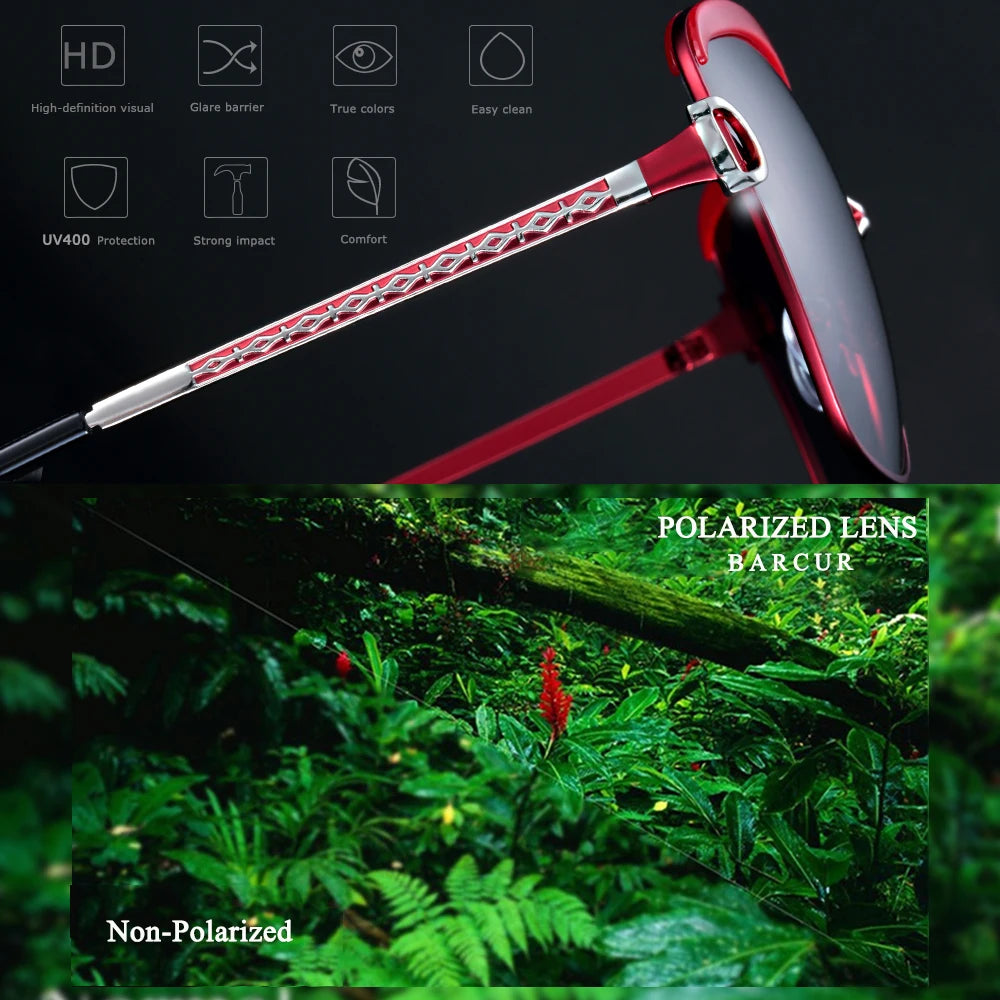 BARCUR Polarized Ladies Sunglasses Women Gradient Lens Round Sun Glasses Square Luxury Brand Oculos Lunette De Soleil Femme