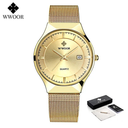 WWOOR Ultra Thin Gold Quartz Men's Watch