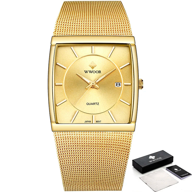 WWOOR Men's Square Steel Mesh Watch