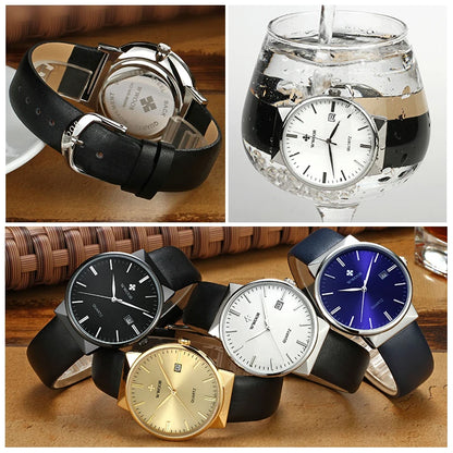 WWOOR Watch Men Luxury Brand Classic Casual Genuine Leather Wrist Watch For Men Waterproof Quartz Date Clock Men Clearance Price