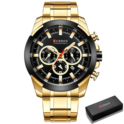 Curren Luxury Men's Chronograph Watch - Gold Steel