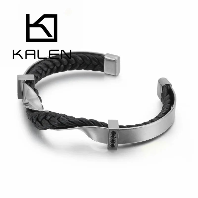 Kalen pulseiras irregulares exclusivas para homens, ouro/cor, aço inoxidável, couro de vaca, pulseiras masculinas, hip hop, joias masculinas