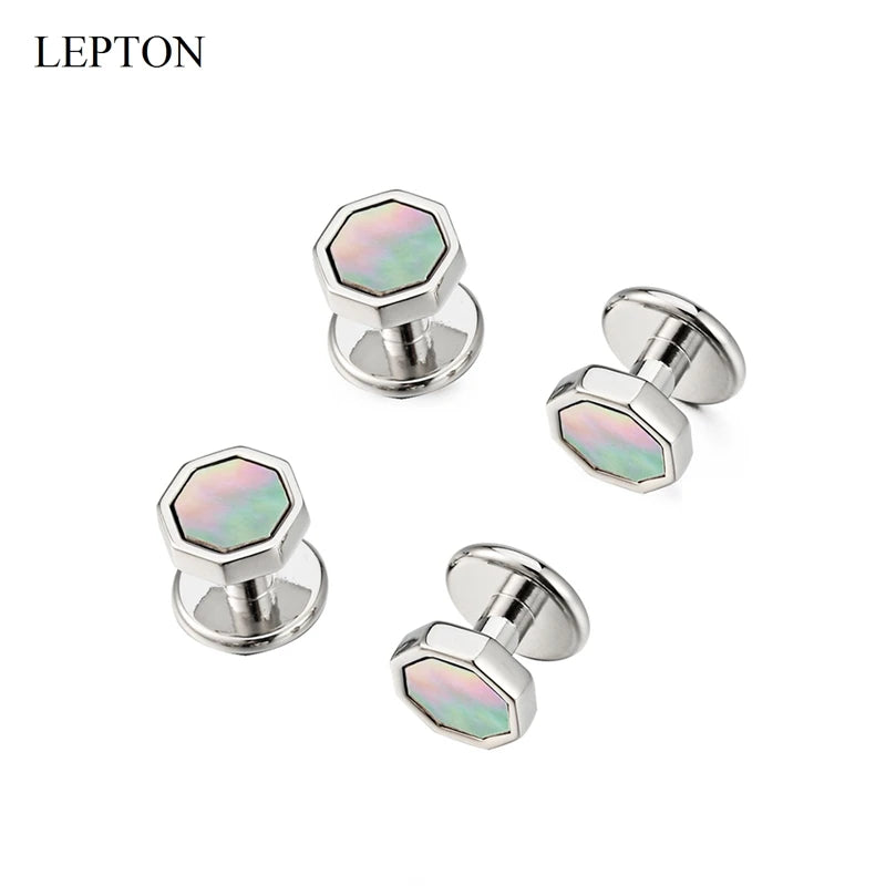 Venda quente mãe de pérola abotoaduras smoking studs conjuntos para terno masculino formal wear lepton abotoadura colar studs abotoaduras melhor presente