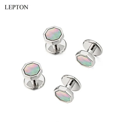 Venda quente mãe de pérola abotoaduras smoking studs conjuntos para terno masculino formal wear lepton abotoadura colar studs abotoaduras melhor presente