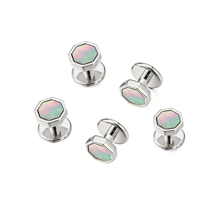 Elegant Mother of Pearl Cufflinks & Tuxedo Studs Set