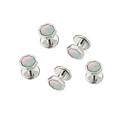 Elegant Mother of Pearl Cufflinks & Tuxedo Studs Set