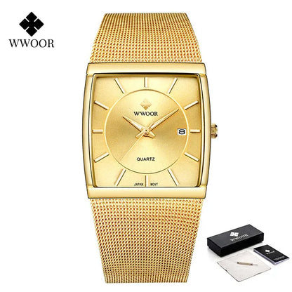 WWOOR Gold Square Men's Watch - Luxury & Precision