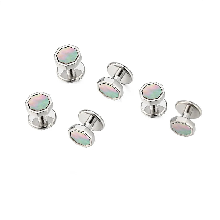 Elegant Mother of Pearl Cufflinks & Tuxedo Studs Set