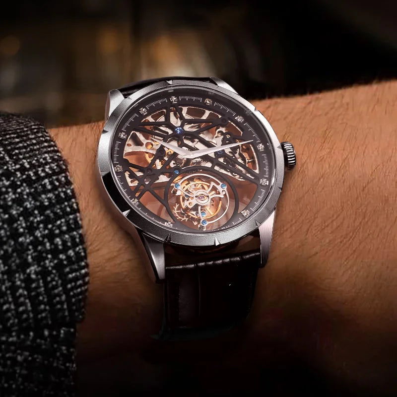 Jinlery moda real tourbillon relógio homem luxo esqueleto relógios para homem relógio de pulso masculino novos presentes relogio masculino2025